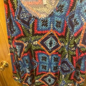 LuLaRoe Blue and Red Graphic Blouse